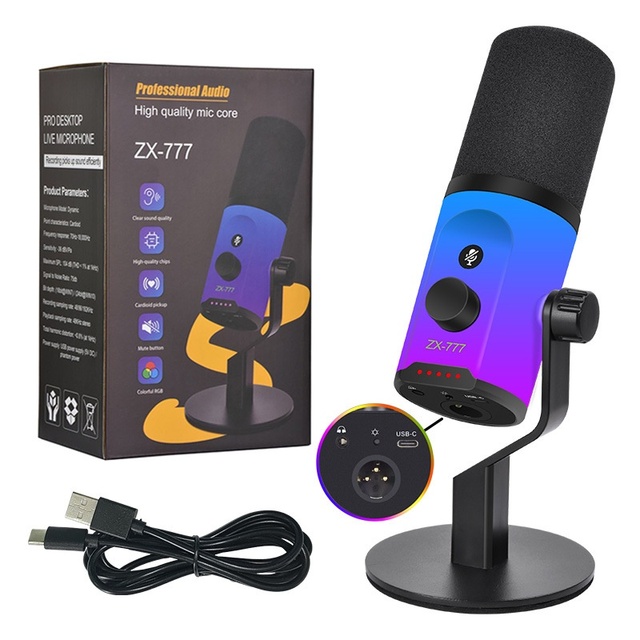 ZX-777 Dynamic Wired XLR/USB Dual-Mode Microphone for Recording Dubbing Live Broadcast Noise Reduction Computer for Desktop Use