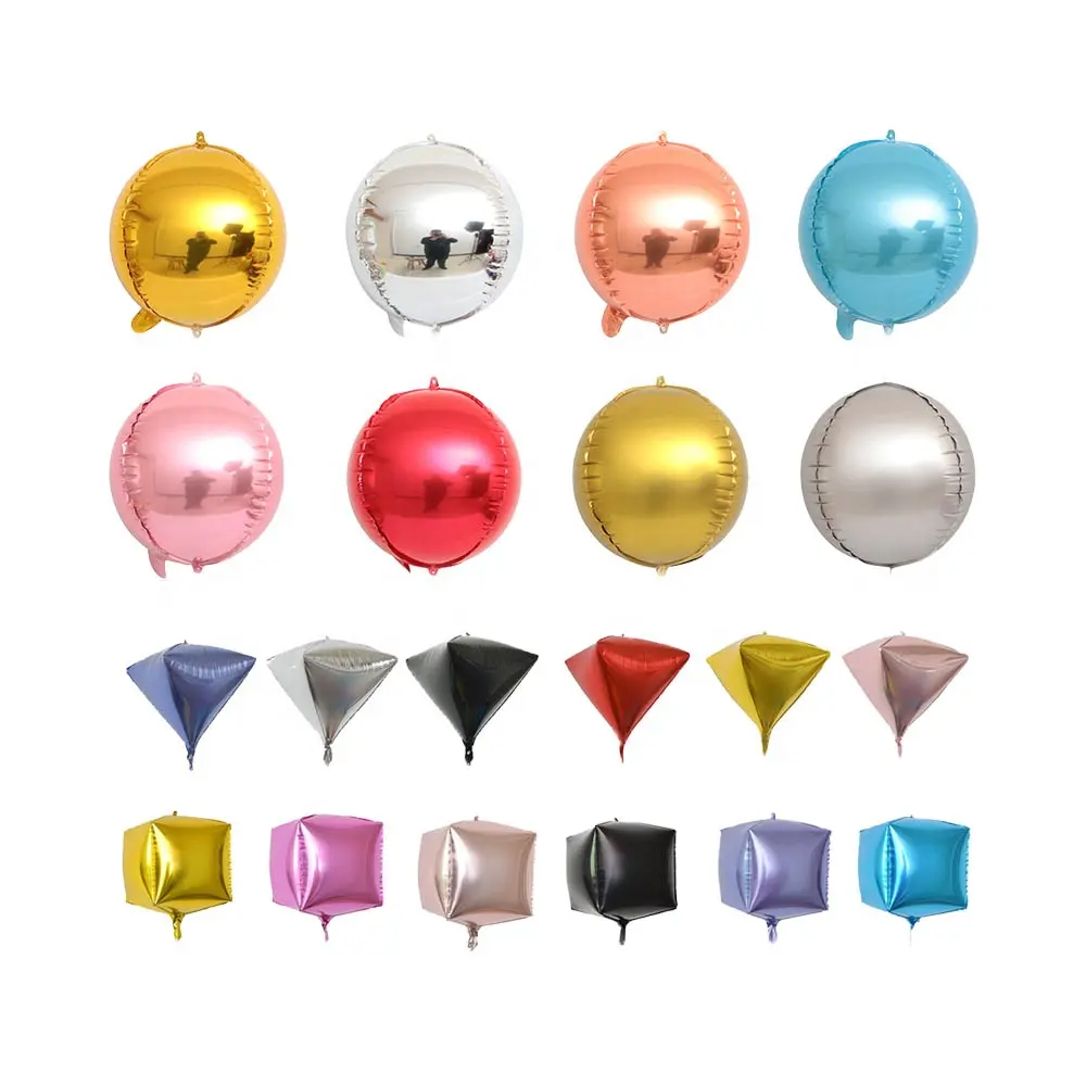 Mini 10 12 inch 22inch 24inch Metal Metallic Gold Round Conical Birthday Foil 4d Balloon Globos