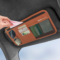 Organizador Universal de Visera para Auto en Cuero PVC, Porta Gafas de Sol, Porta Tarjetas con Cierre y Múltiples Bolsillos