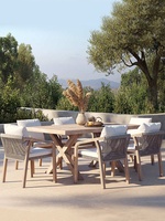 Ensemble de table et de chaises de salle à manger en teck et rotin massif, moderne et durable, pour jardin, cour, terrasse, balcon