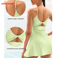 Vestido de Tenis de 2 Piezas de Alta Calidad para Mujer - Sujetador Incorporado Extraíble y Pantalones Cortos Desmontables, Espalda Descubierta para Golf, Ejercicio o Fitness