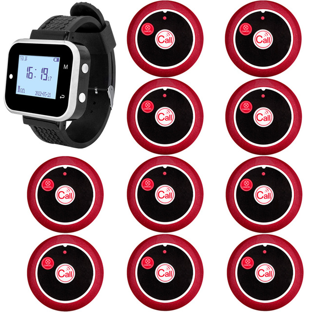 Wireless Restaurant Pager Waiter Calling Nurse Calling System Watch Receiver Call Bell Button for Hookah Customer Service