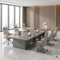 Table de conférence ronde moderne de luxe, grande table de réunion avec base en métal gris, mobilier de bureau commercial, grande taille, en bois