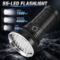 Lampe torche tactique LED rechargeable USB-C W5203-1, corps noir, 55 LED, 7500 lumens, 6000 mAh, IP54, alliage d'aluminium, autonomie 4-5h