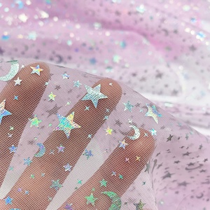 Thiết Kế Mới Long Lanh Siêu Mỏng Co Giãn Kim Loại Lá Sao 100% Polyamide Lưới Lưới Vải Đảng Ăn Mặc Dancewear Thể Dục Dụng Cụ Vải - Product Image 1