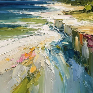 Coastal Embrace Textured Impasto Seascape Oil Painting Home Hotel House Decoration Interior for Wall Decor Decorative Arts - Product Image 5