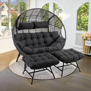 Chaise longue d'extérieur avec repose-pieds Meubles de terrasse à assise profonde Chaise de patio en rotin surdimensionnée en osier Chaise œuf de jardin à double siège - Product Image 3