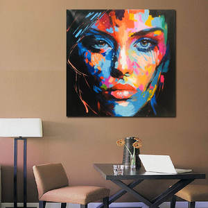 Portrait de visage de femme abstrait fait à la main Art mural sur toile avec couteau à <span class=keywords><strong>palette</strong></span> Cadre en bois Décoration intérieure artistique - Product Image 3