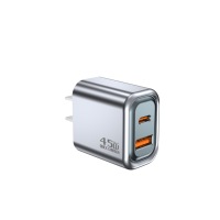 Adaptador de Corriente USB-C GaN de 45W, Cargador Rápido Multipuerto, PD QC3.0, Carga Ultra Rápida, Ecológico, 5V/3A, Doble Enchufe, LED
