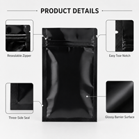 Sacs d'emballage mats en Mylar à fermeture éclair, noirs, à trois soudures latérales, de qualité alimentaire, pour café en poudre, snacks et électronique