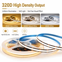 Bande LED COB noire 12V 320D 8mm haute densité, ruban flexible pour éclairage périmétrique 12W/m CRI80 pour décoration de meubles et armoires II