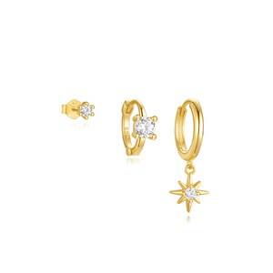 Pendientes de Aro con Borla de Plata 925 y Zirconia, Diseño de Corazón y Estrella de Ocho Puntas en Oro de 18K, para Uso Diario - Product Image 3