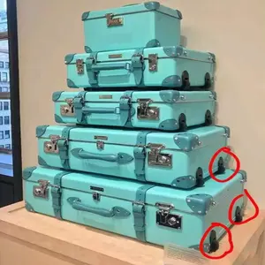 Hediye veren düşme direnci erkekler PU seyahat çantası Retro bagaj 5 adet nostaljik bavul Set ile kilit