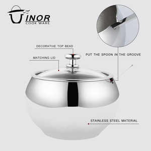 Set di 3 Contenitori per Condimenti, <span class=keywords><strong>Zuccheriera</strong></span> con Coperchio in <span class=keywords><strong>Acciaio</strong></span> Inox, Barattoli per Zucchero e Crema con Coperchio in Vetro Temperato, Utensili da Cucina OEM - Product Image 5