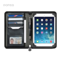Portafolio de Cuero Personalizado con Cierre para Tablet, con Tarjetero, Carpeta de Cuero PU Hecha a Mano, Funda para iPad y Bloc de Notas