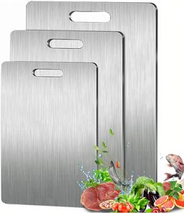Planche à découper rectangulaire en acier inoxydable double face antidérapante, non toxique, compatible lave-vaisselle, pour la cuisine - Product Image 2
