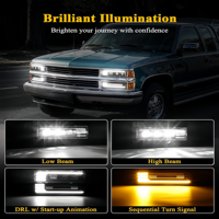 Ensemble de phares LED avec feux de jour et clignotants séquentiels, remplacement pour camion OBS Silverado C/K 1500/2500/3500 88-98 6500k IP67