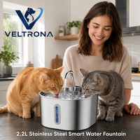 Tempat Minum Hewan Peliharaan Otomatis 2.2L Stainless Steel, Sirkulasi Pintar, Pompa Senyap, Filter, USB, Grosir