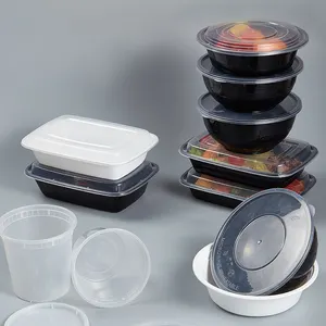 थोक प्लास्टिक खाद्य कंटेनर पीपी दोपहर के भोजन के बॉक्स प्लास्टिक Lids के साथ डिस्पोजेबल भोजन प्रस्तुत करने का कंटेनर रिसाव सबूत दोपहर के भोजन के बॉक्स