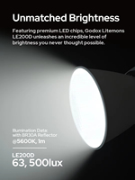 Luz de Video LED Godox LE200D Litemons, Iluminación Continua Máxima de 220W, Control Inalámbrico/DMX/NFC, Montura Bowens para Estudio y Transmisión en Vivo