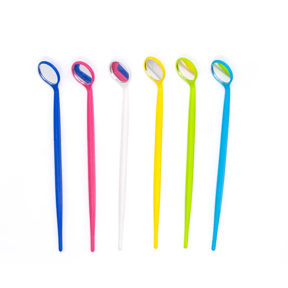 Instruments dentaires jetables de différentes couleurs, 100 pièces, poignées en plastique, porte-assiettes et miroirs dentaires