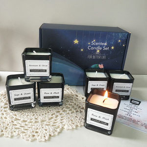 J518 Wholesale Custom Aroma Private label Soy Wax Candles Black Glass Scented Candle for Gift Set