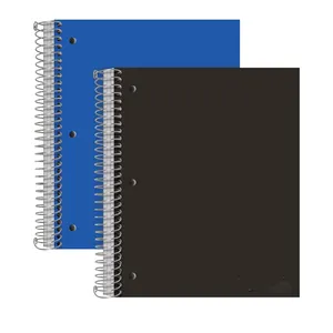 Wholesale Degradable Wide Sided Paper Durable Plastic Cover Black Blue Spiral School Notebook 200 Pages