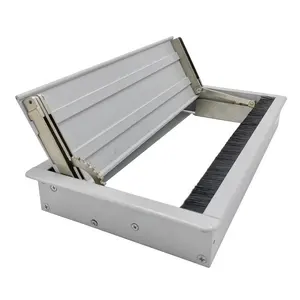 Escritorio de mesa de aluminio OEM, caja de gestión de cables de alimentación rectangulares abiertos a ambos lados con cepillo para mesa de oficina