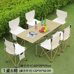 Ensemble table et chaises pliantes d'extérieur, 6 places, meubles de pique-nique rectangulaires portables pour camping, structure en métal - Product Image 3