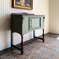 Buffet vintage américain en bois massif sculpté vert, console de rangement pour entrée de villa et salon, vente en gros