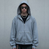 Sweat à capuche personnalisé 100 % coton pur pour homme, avec logo imprimé DTG, tissé et orné de strass, neutre, épais