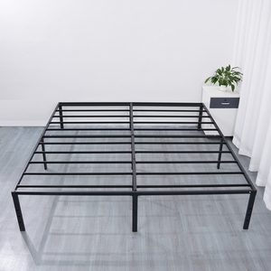 Cadre de lit plateforme en acier pleine taille, moderne et minimaliste, avec plaquettes en caoutchouc noir mat et lattes métalliques renforcées sur la barre centrale - Product Image 2