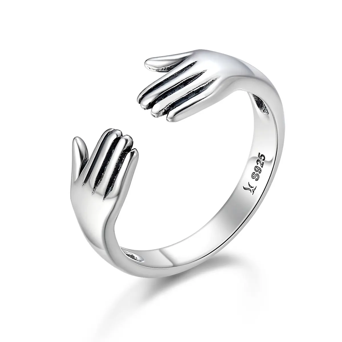 925 Sterling Zilver Double Layer Geven Me Een Knuffel Ring Hand Liefde Open Vinger Ringen Voor Vrouwen Verstelbare Ring Sieraden SCR136