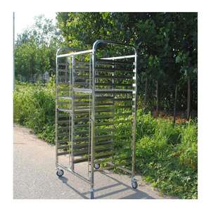 Troli baki 201 baja tahan karat dengan roda troli kue kualitas tinggi untuk 60X40 cm 18 rak baki troli - Product Image 2