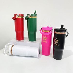 Gobelet isotherme à paille rabattable de 30 oz, couleurs mélangées or, pour gravure laser - Product Image 3