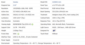 Écran LCD industriel Innolux G238HCJ-LH1 neuf de 23,8 pouces, 1920*1080 FHD, haute luminosité 1000 nits, modules LCD TFT - Product Image 2