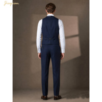 Costume 3 pièces en laine mélangée bleu marine pour homme - Veste, gilet et pantalon coupe ajustée pour mariage, bureau et événements formels