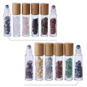 Venta al por mayor, 10ml, piedra natural de piedras preciosas, rodillo curativo, Chips de cristal dentro de la botella de vidrio de aceite esencial - Product Image 1