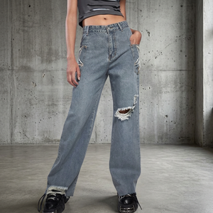 Customised <b>Ladies</b> Baggy Style Wide Leg Vintage Jeans Bangladesh Cotton Dark Loose Denim <b>Trousers</b> Breathable High Waist - Product Image 2