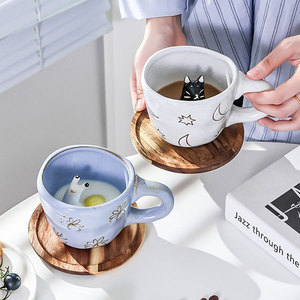 <span class=keywords><strong>Tazza</strong></span> in ceramica per la colazione personalizzata <span class=keywords><strong>tazza</strong></span> di latte per il tè per i regali moderna 3D cartone animato creativo Zou Ju Dog Cat lumaca - Product Image 4