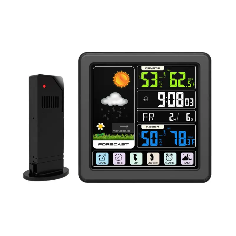 Touchscreen Draadloze Digitale Weerstation Display Wekker Wandklok Indoor Outdoor Thermometer Hygrometer