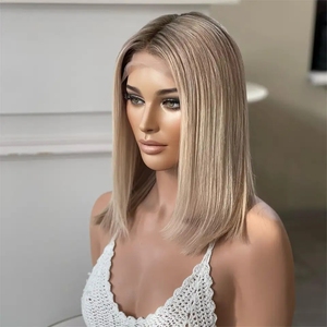 Cabello humano virgen europeo de alta calidad, Color <span class=keywords><strong>rubio</strong></span> <span class=keywords><strong>ceniza</strong></span> 13*4, frontal transparente con malla HD peluca, pelucas de Bob <span class=keywords><strong>corto</strong></span> para <span class=keywords><strong>mujer</strong></span> - Product Image 3