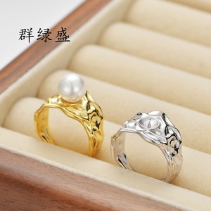Bague ouverte en argent sterling S925 Qunlvsheng, design floral, bijoux ajustables, unisexe, à porter au quotidien - Product Image 1