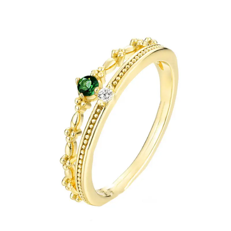 Nuovo Design anelli personalizzati in argento 925 per le donne gioielli con dita in zircone anello aperto con corona di smeraldo da sposa in oro Sterling