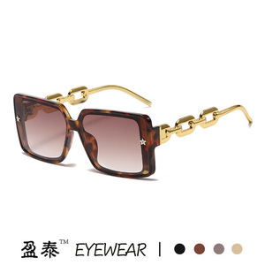 Yingtai Eyewear <b>Large</b> <b>Frame</b> Chain Temple Sunglasses UV400 PC Unisex - Product Image 2