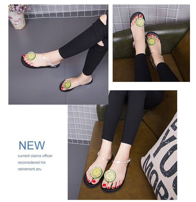 Summer Lemon Flat Heel Women Sandals Sweet Jelly Beach Shoes Student Girls Clip Toe Sandals