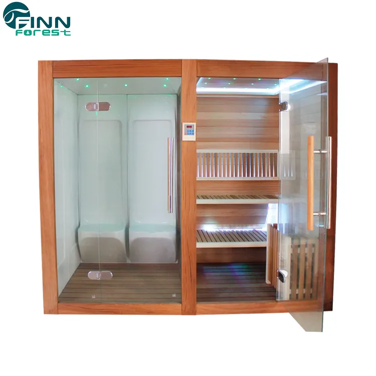 Bak mandi spa portabel ruang sauna, ruang kombinasi sauna dan uap kayu mewah untuk 4-6 orang