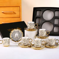 Tasse à thé en céramique européenne plaquée or moderne de luxe 2025 Coffret cadeau Tasse et soucoupe Ensemble cadeau de 6 tasses à café et soucoupes