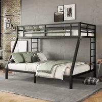 Futon double réglable moderne avec cadre en acier noir pour lit superposé en métal pour la maison, chambre, hôtel, école ou appartement, salon