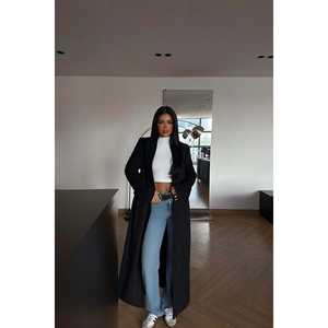 Blazer noir pour femme à simple boutonnage avec boutons décoratifs, longueur longue, tailles XS-XL, trench respirant - Product Image 4